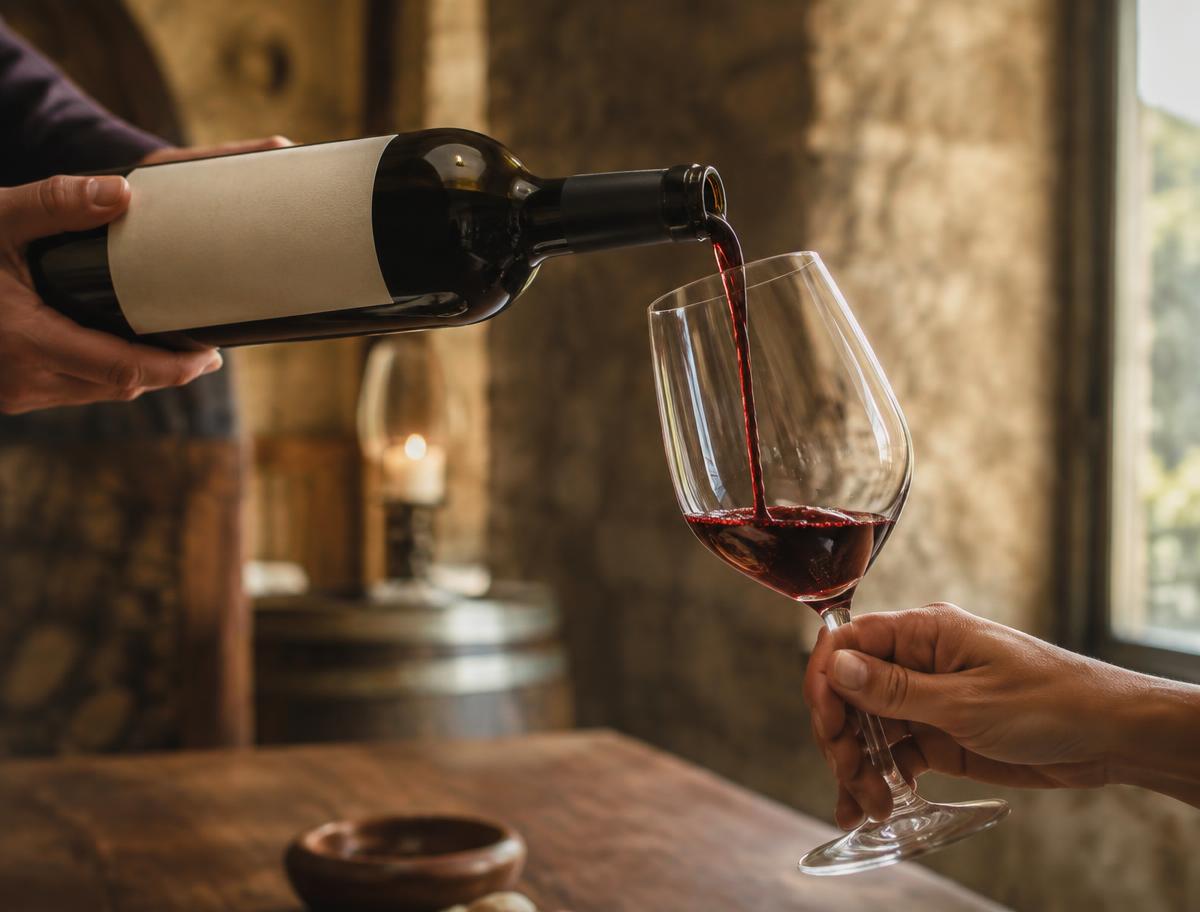 Vino versato durante una degustazione dimostrativa
